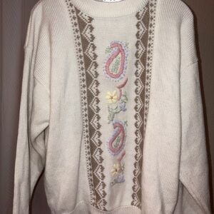 Cream Paisley Knit Sweater